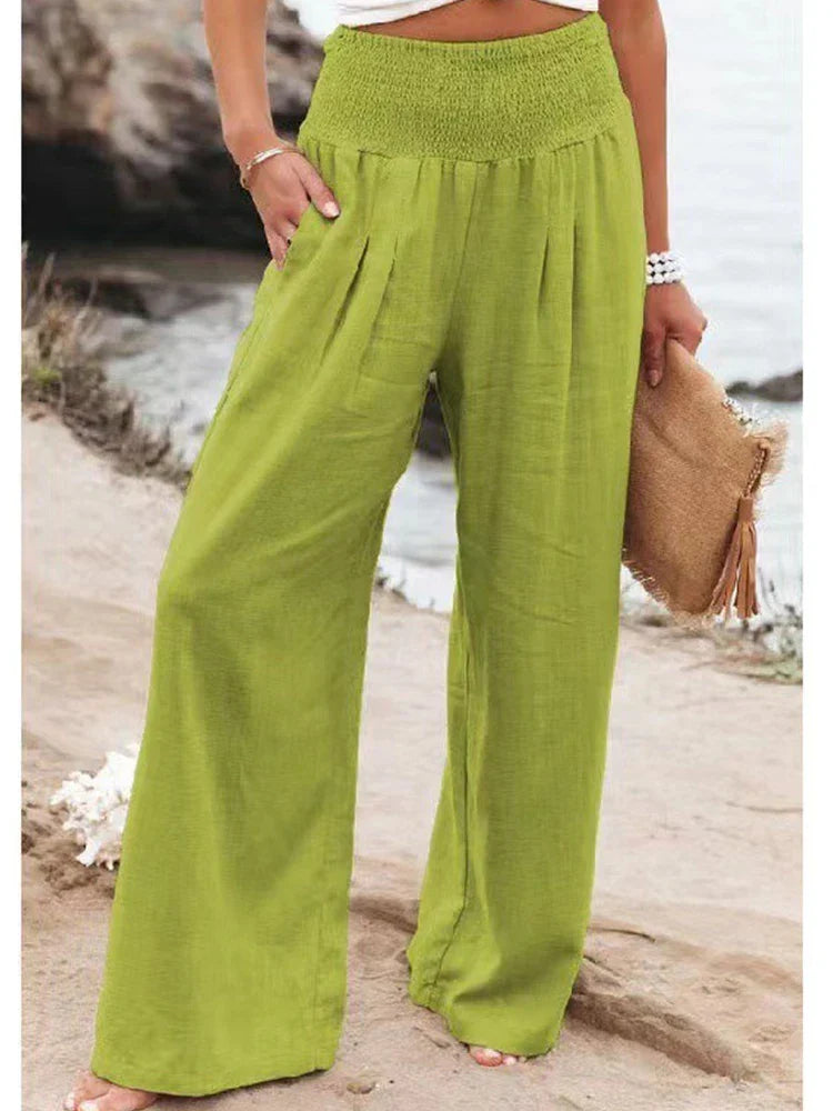 Lana – Luchtige katoenen zomerbroek met hoge taille