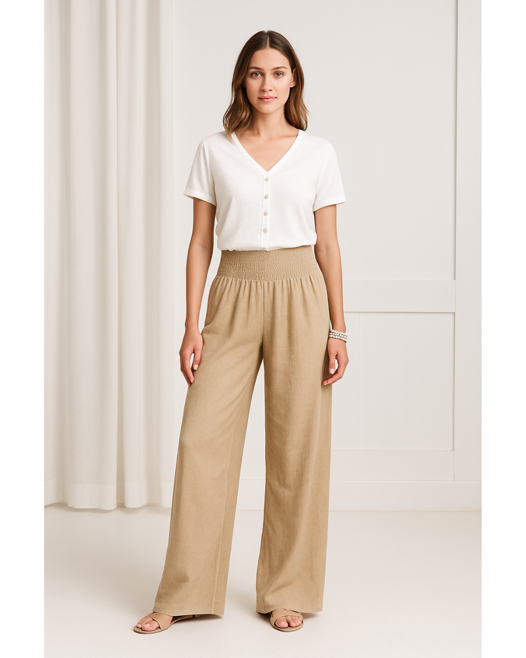 Lana – Luchtige katoenen zomerbroek met hoge taille